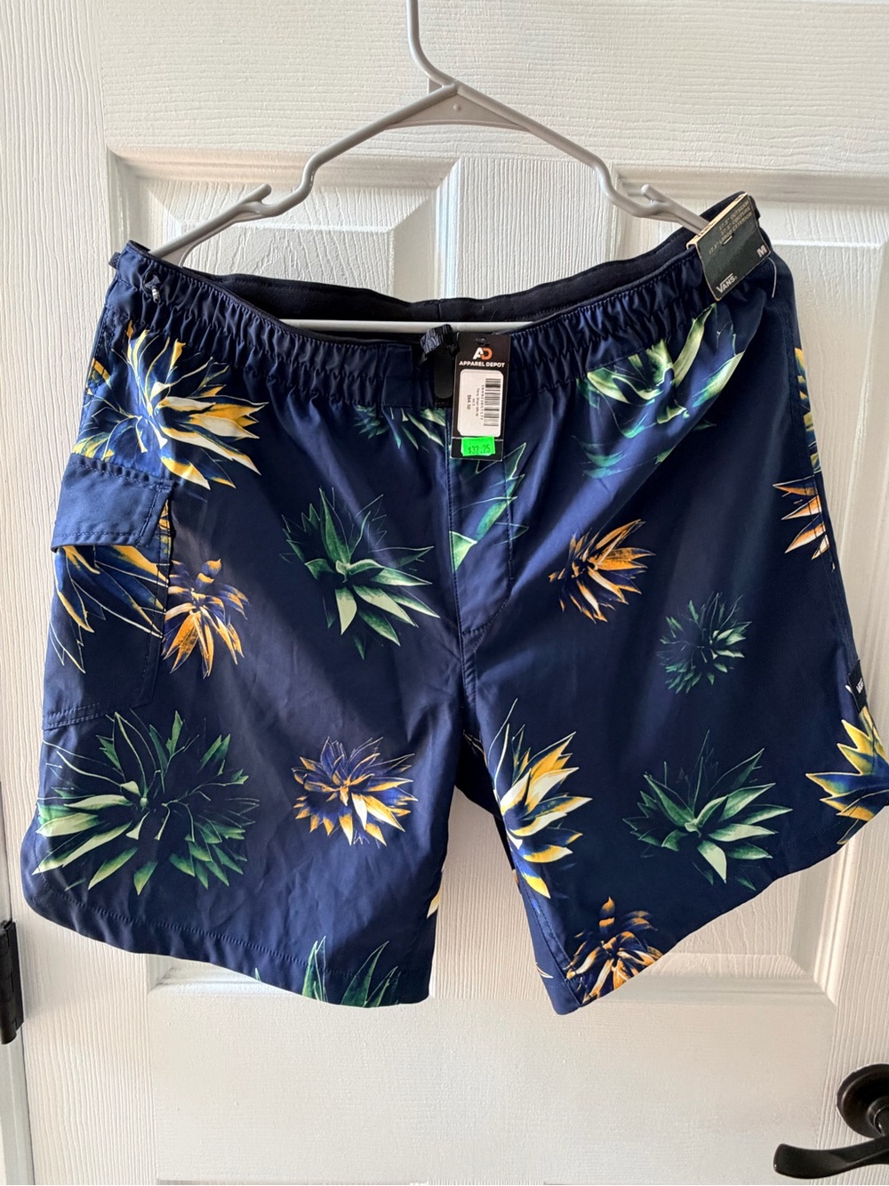 NWT - medium - Vans Navy Swim Trunks with Green and Yellow Tropical Motif
